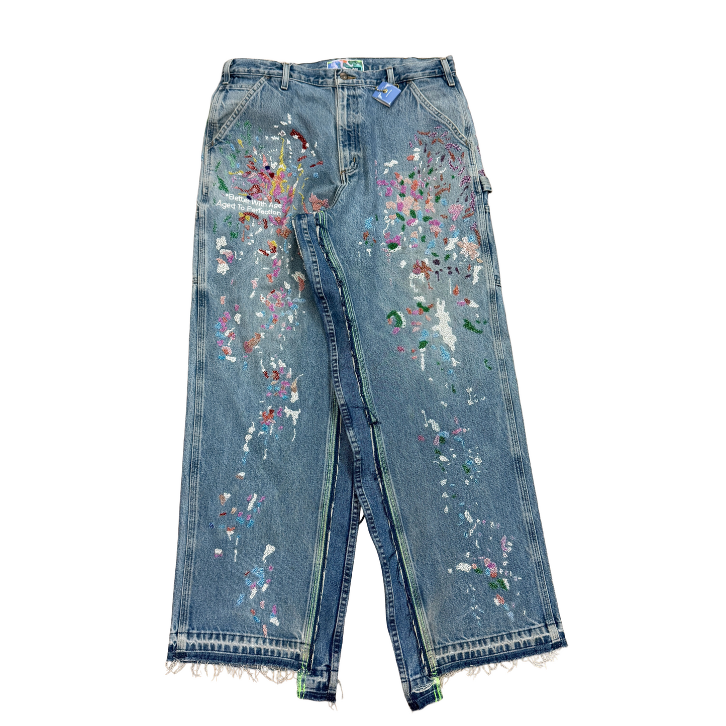 *Better With Age Hand-Beaded Double-Knee Jeans Blue