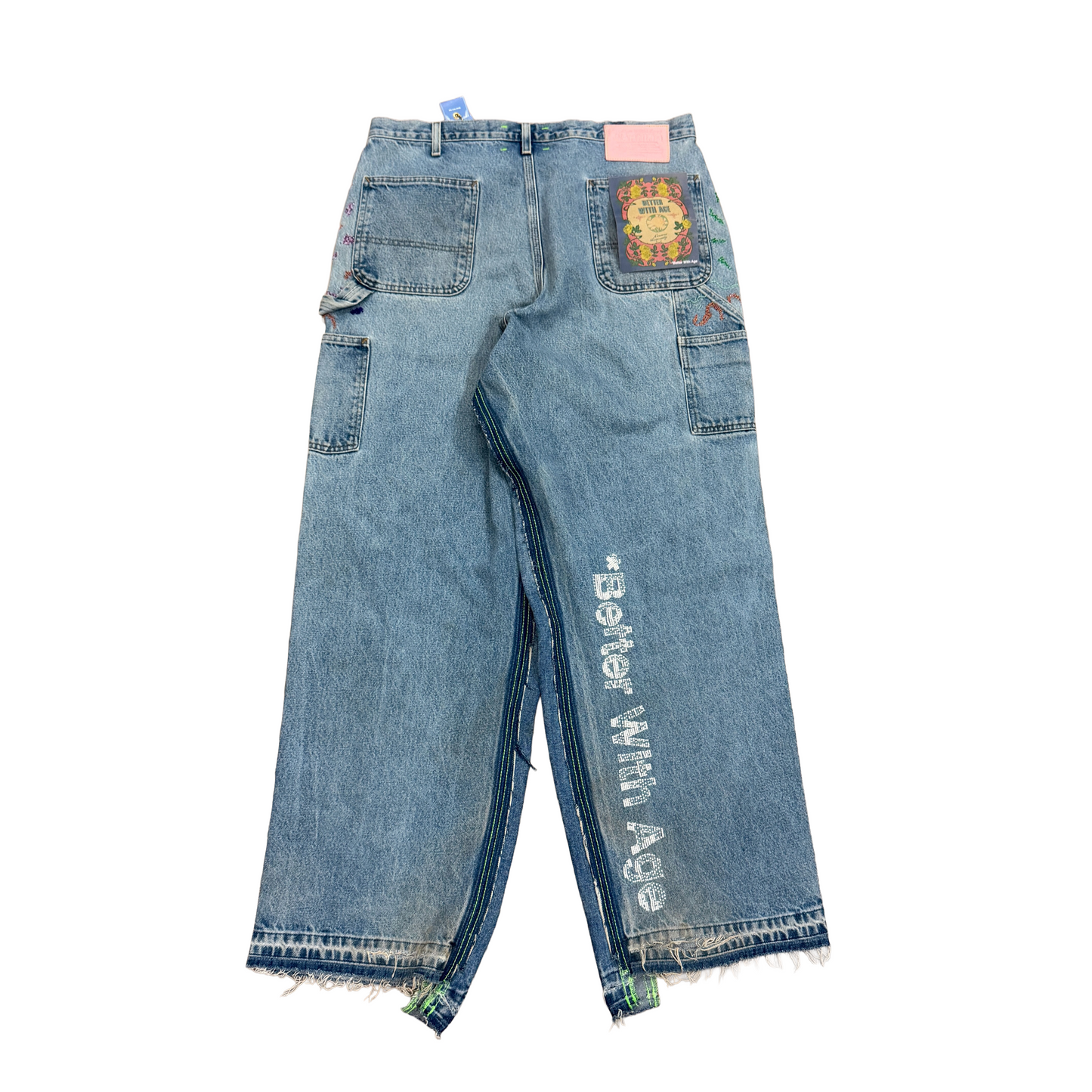 *Better With Age Hand-Beaded Double-Knee Jeans Blue