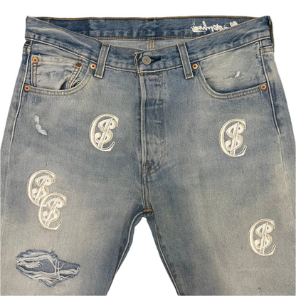 Chris Smokes C$ Levi's Silver/Blue Patch Denim Jeans Light Wash