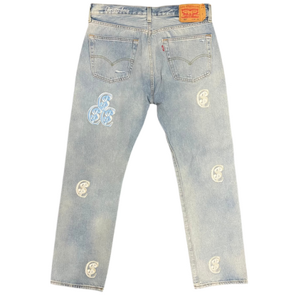 Chris Smokes C$ Levi's Silver/Blue Patch Denim Jeans Light Wash