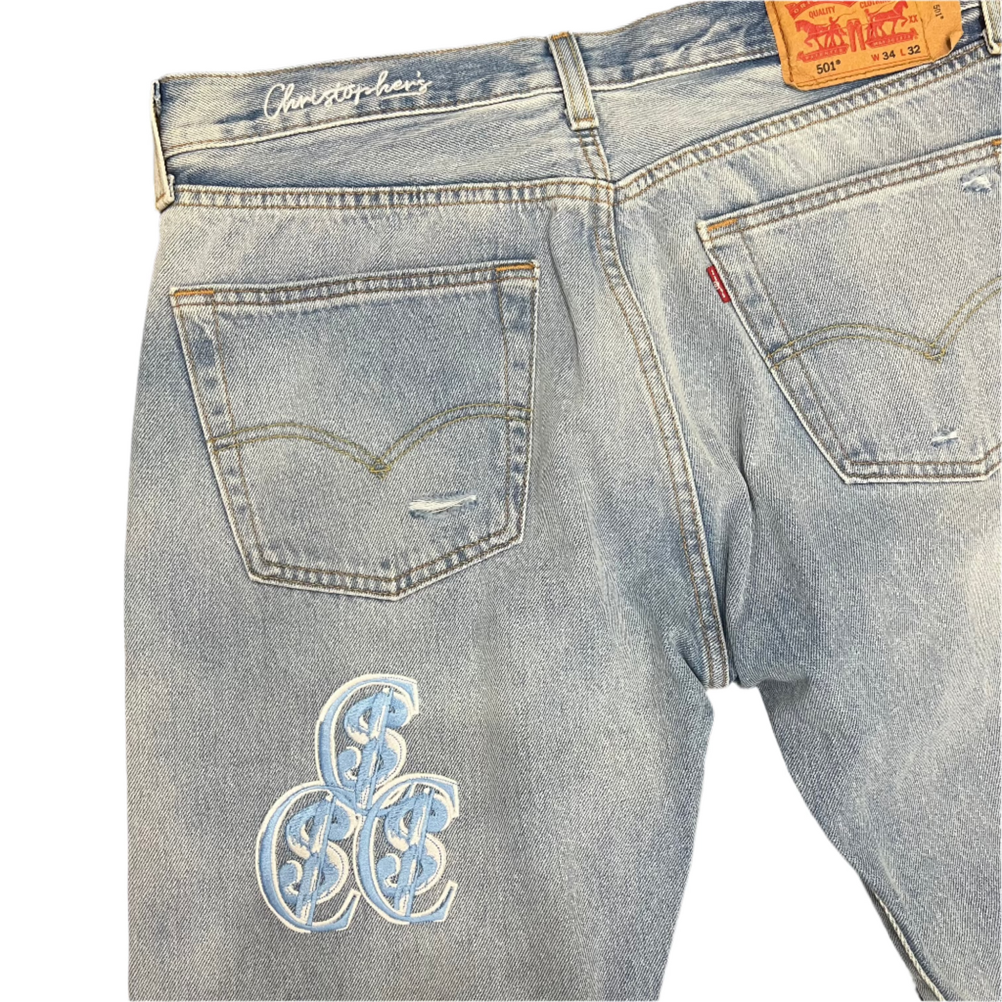 Chris Smokes C$ Levi's Silver/Blue Patch Denim Jeans Light Wash