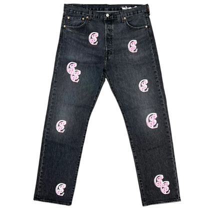 Chris Smokes C$ Levi's Pink Patch Denim Jeans Washed Black