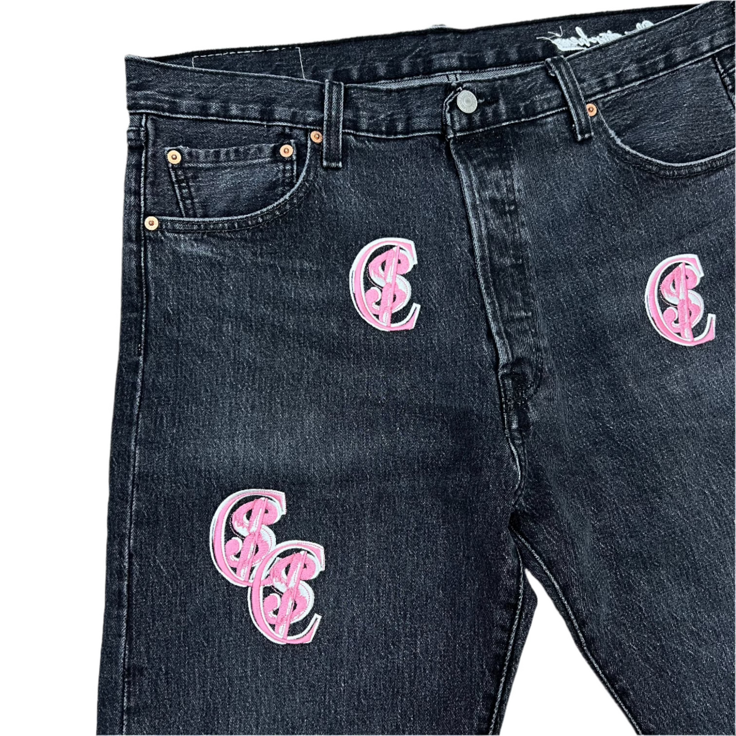 Chris Smokes C$ Levi's Pink Patch Denim Jeans Washed Black