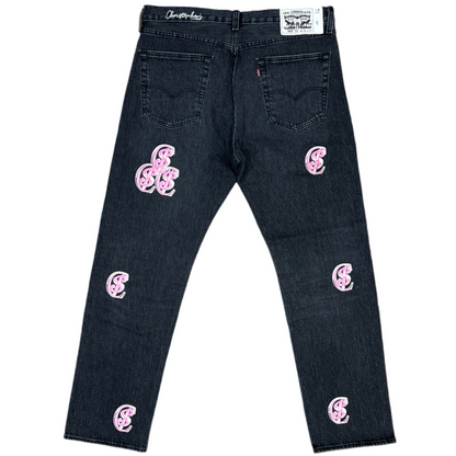 Chris Smokes C$ Levi's Pink Patch Denim Jeans Washed Black