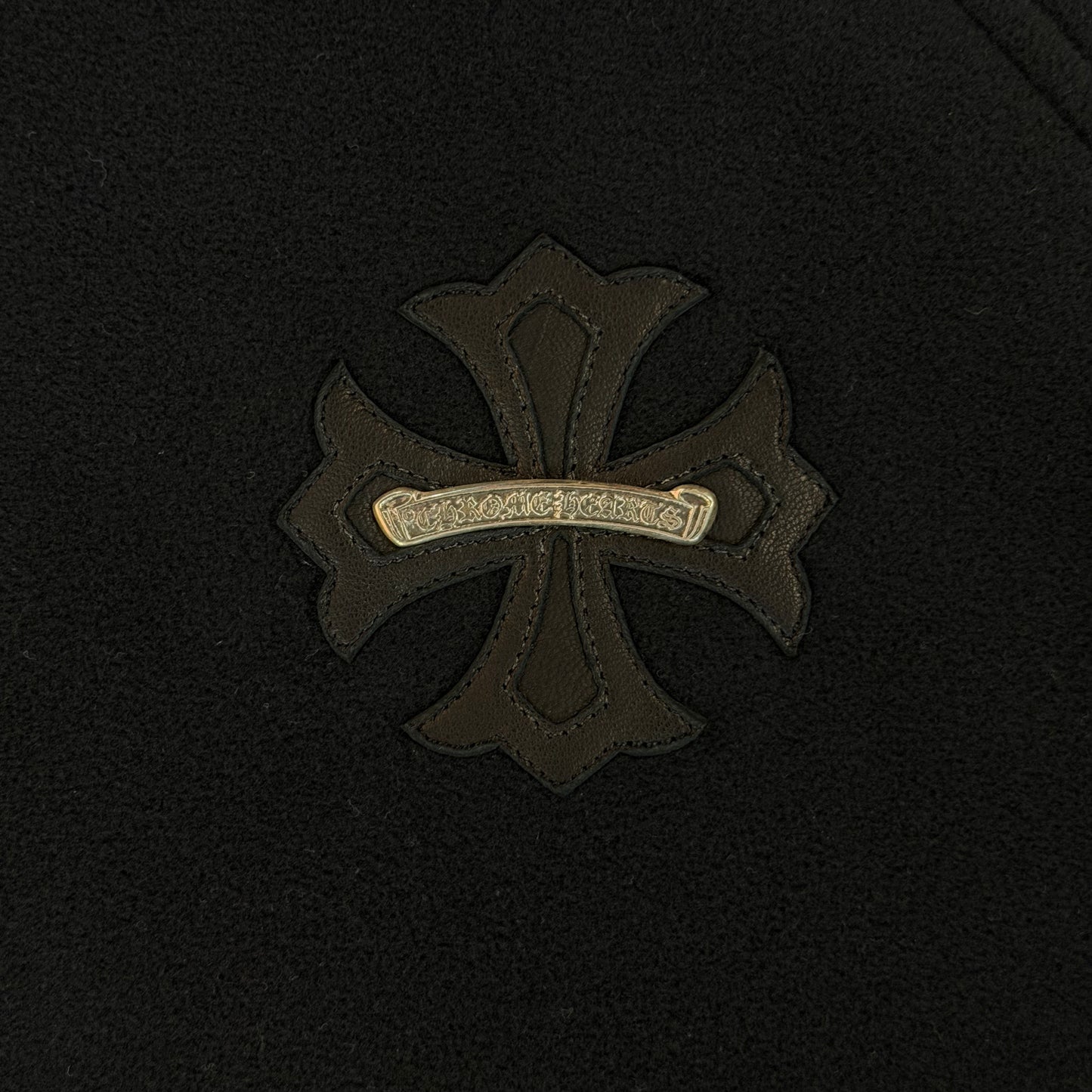 Chrome Hearts Leather Plus Cross Scroll Fleece Pullover Black