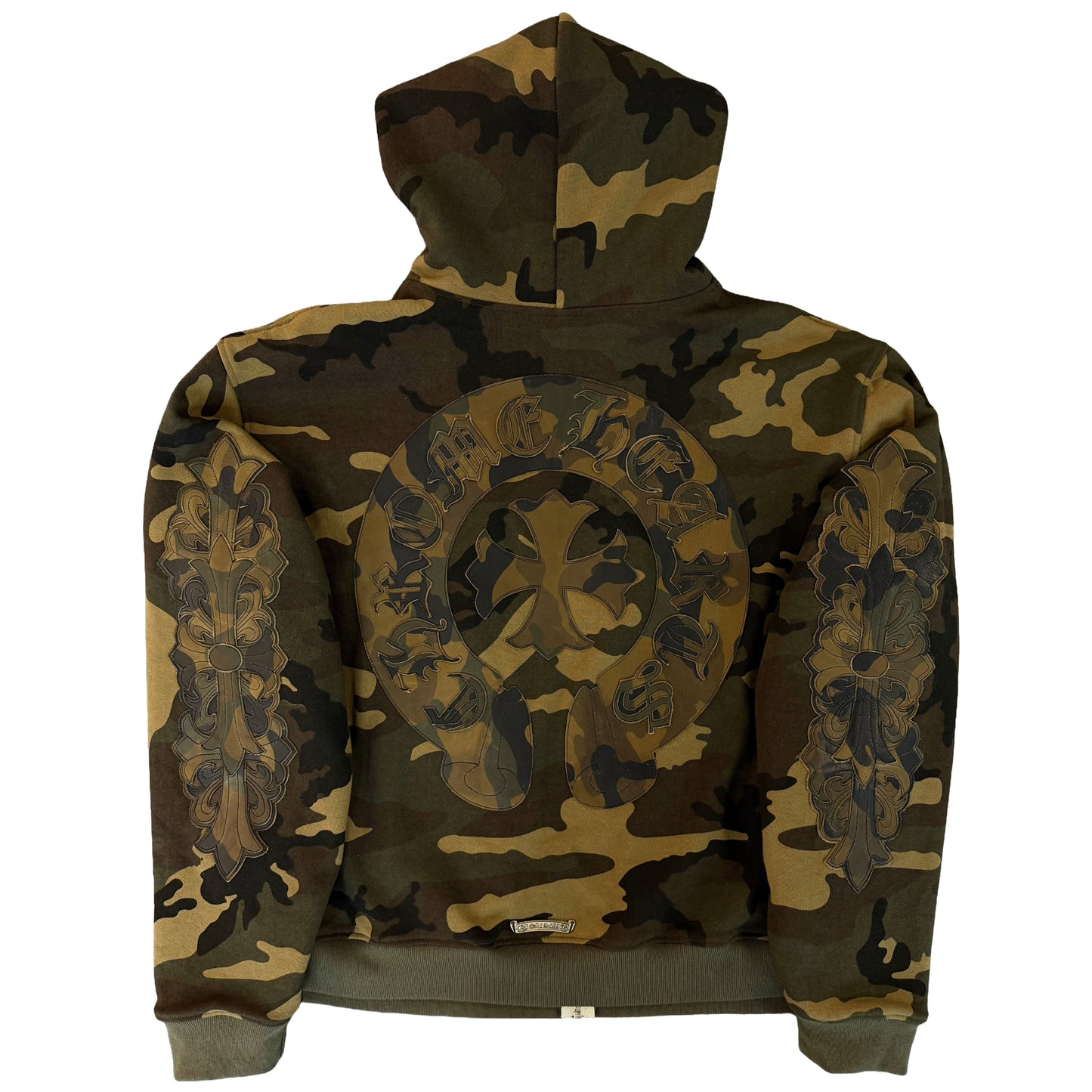 Chrome Hearts Leather Horseshoe Floral Thermal Zip-Up Hoodie Camo