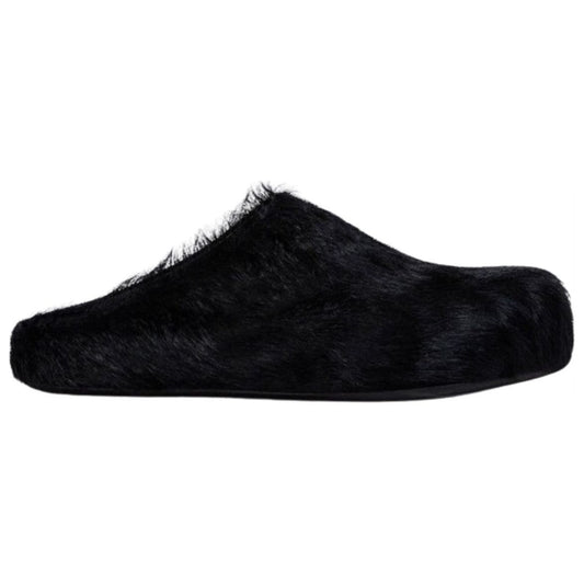 Marni Long-Hair Calfskin Fussbett Sabot Loafers Black