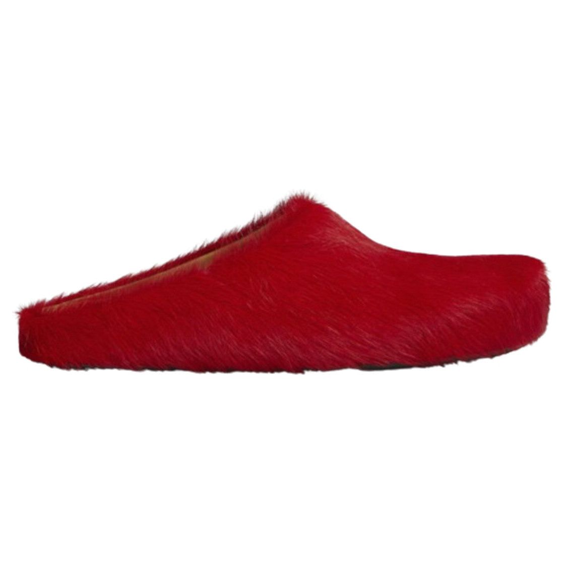 Marni Long-Hair Calfskin Fussbett Sabot Loafers Red