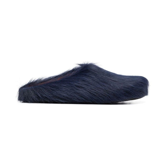 Marni Long-Hair Calfskin Fussbett Sabot Loafers Navy