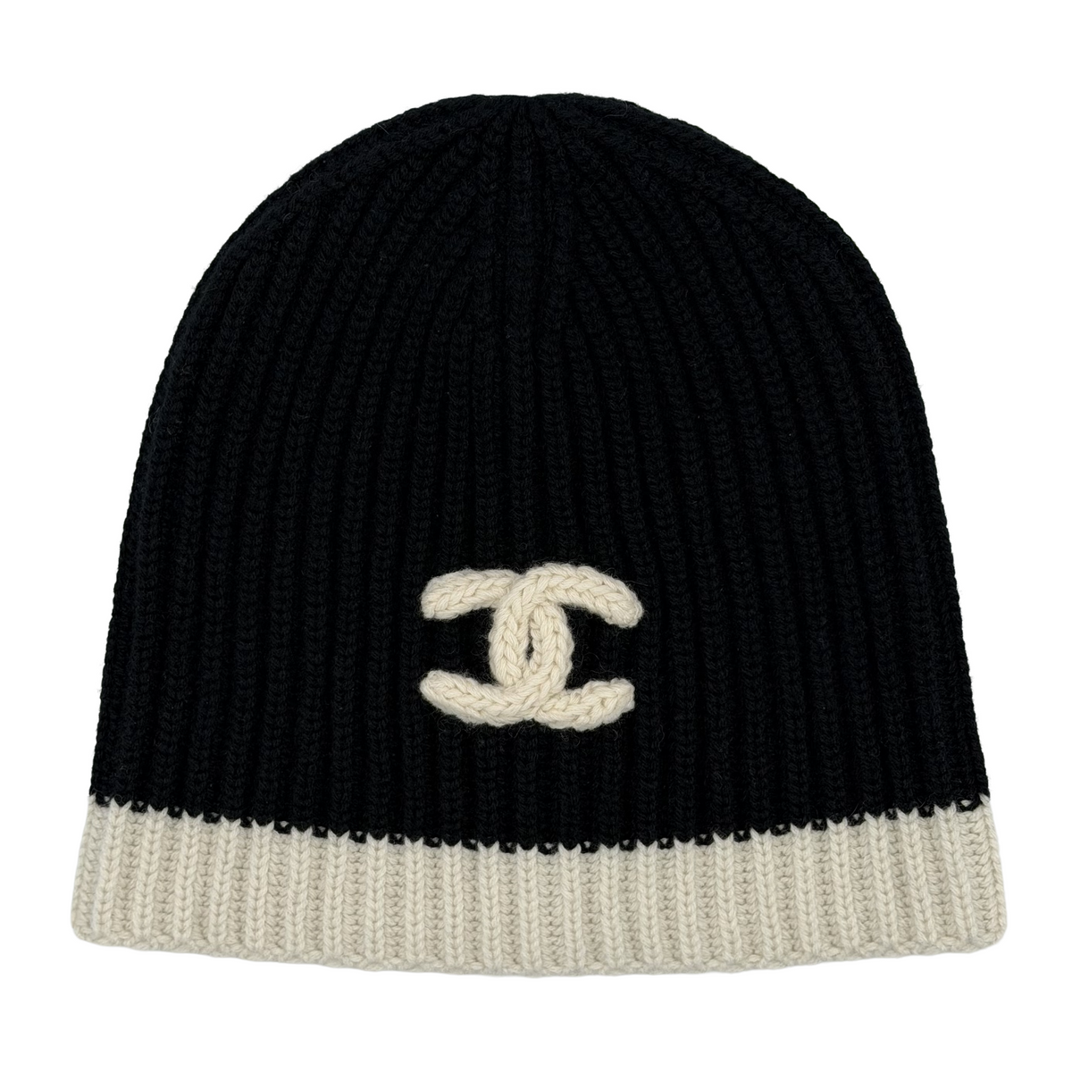 Chanel Cashmere Knit Beanie Black/White