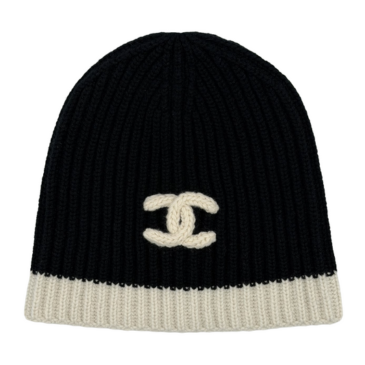 Chanel Cashmere Knit Beanie Black/White