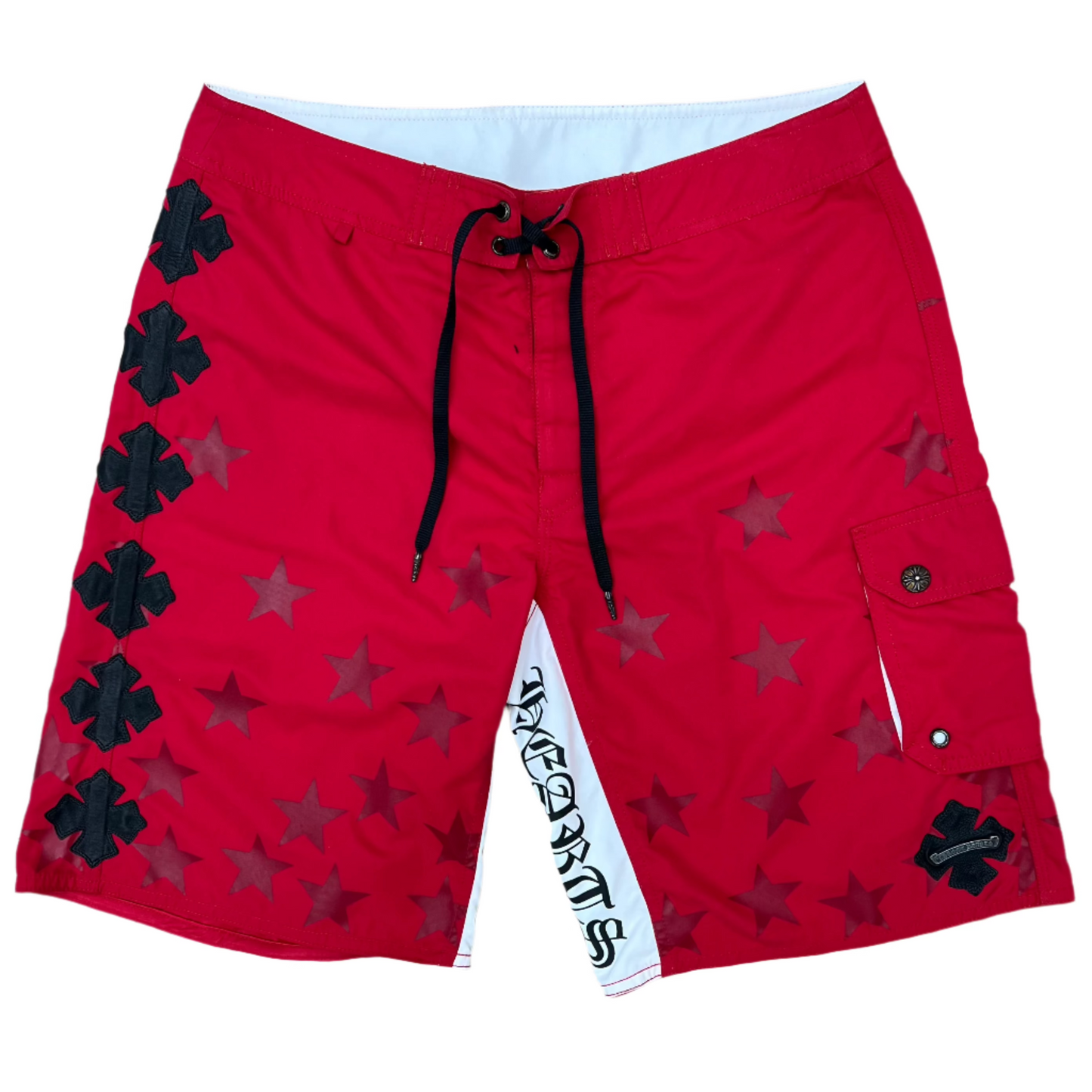 Chrome Hearts Leather Plus Patch Star Swim Shorts Red