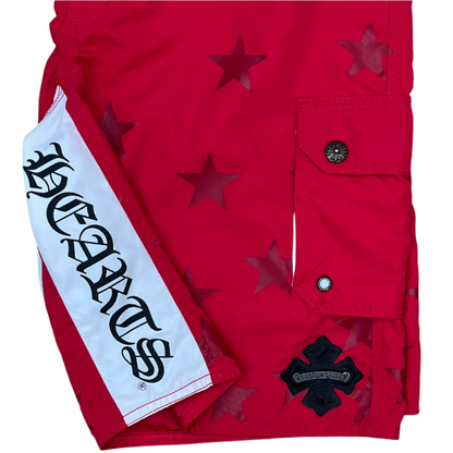 Chrome Hearts Leather Plus Patch Star Swim Shorts Red