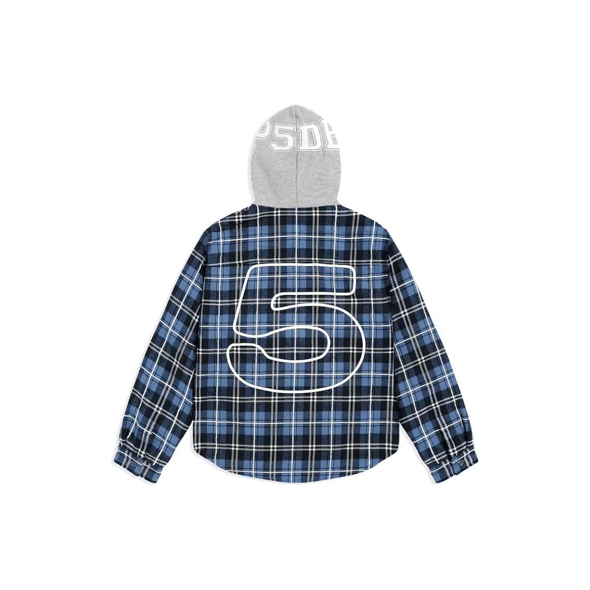 Sp5der Hooded Zip Flannel Shirt Jacket Blue Plaid