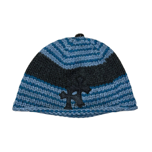 Chrome Hearts Striped Cashmere Cross Patch Beanie Black/Blue