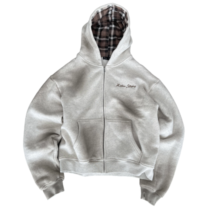 Thirteen Studios Embroidered Logo Wings Zip-Up Hoodie Heather Grey