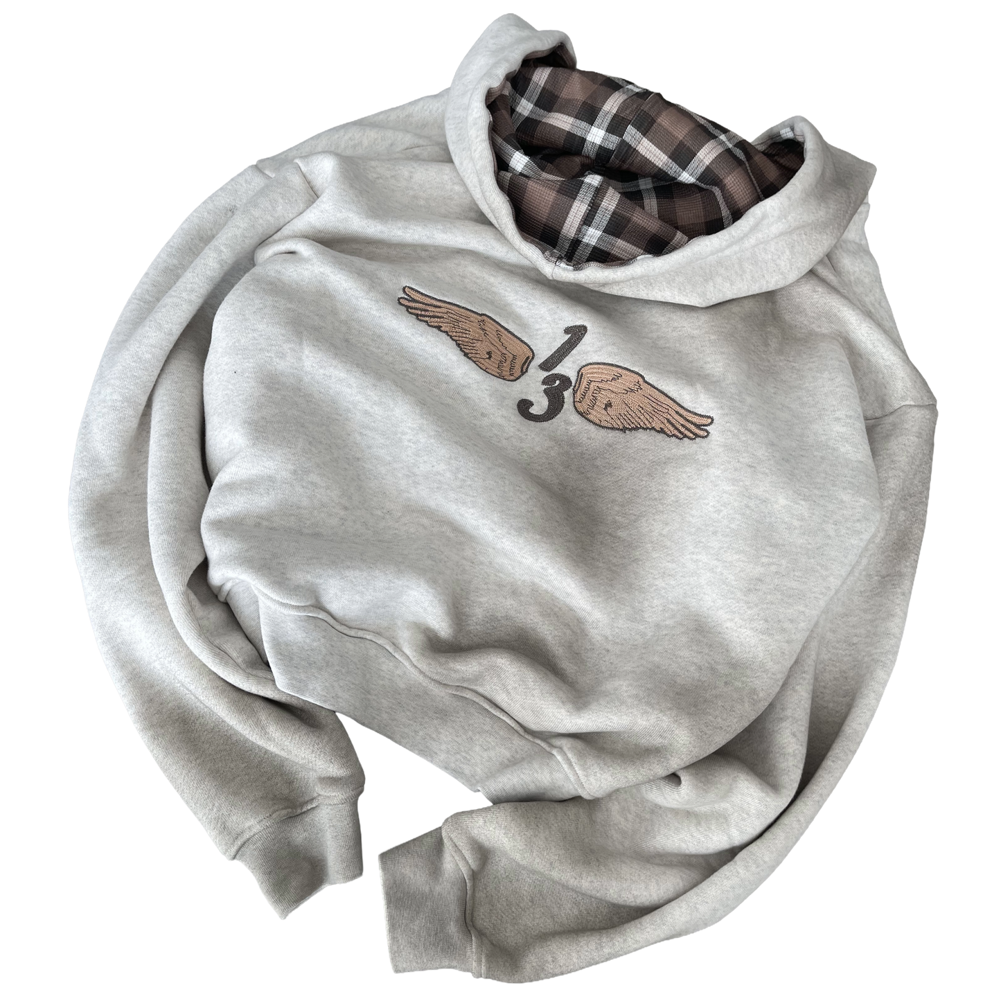 Thirteen Studios Embroidered Logo Wings Zip-Up Hoodie Heather Grey