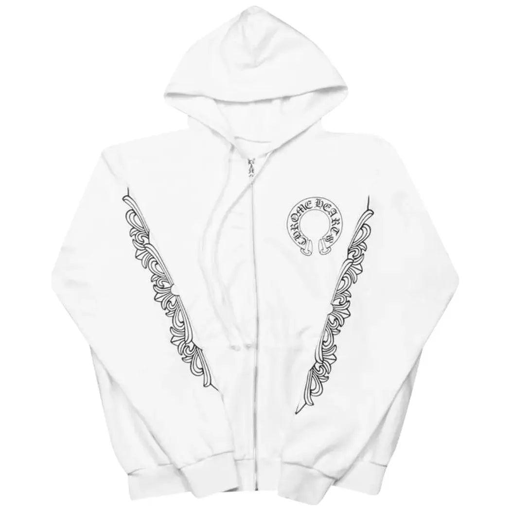 Chrome Hearts Horseshoe Floral Zip-Up Hoodie White