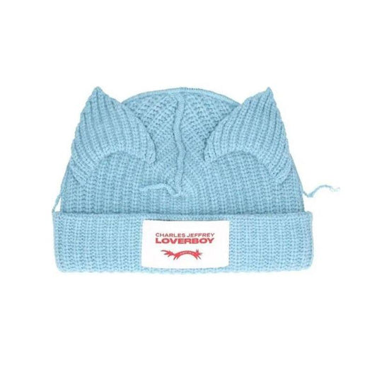 Charles Jeffrey Loverboy Ribbed Knit Chunky Ear Wool Beanie Blue