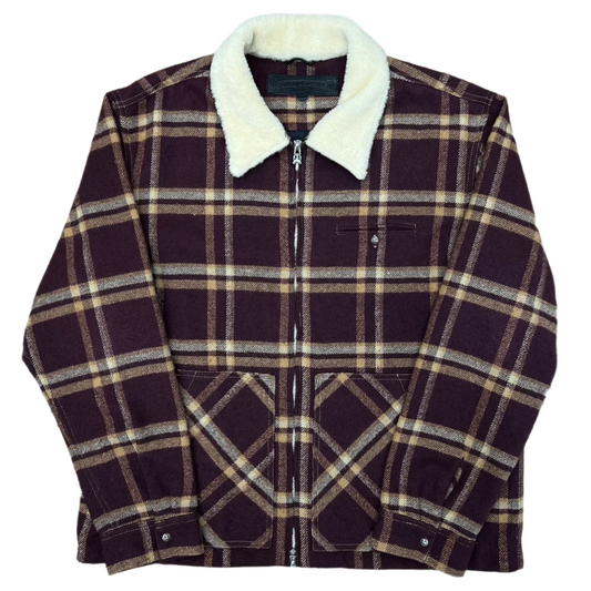 Chrome Hearts Sherpa Collar Zip-Up Flannel Jacket Brown