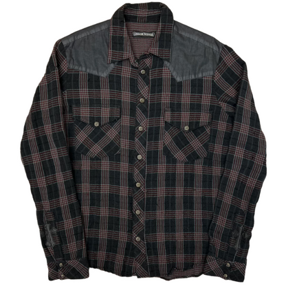 Chrome Hearts Leather Cross Patch Sleeve Plaid Flannel Black