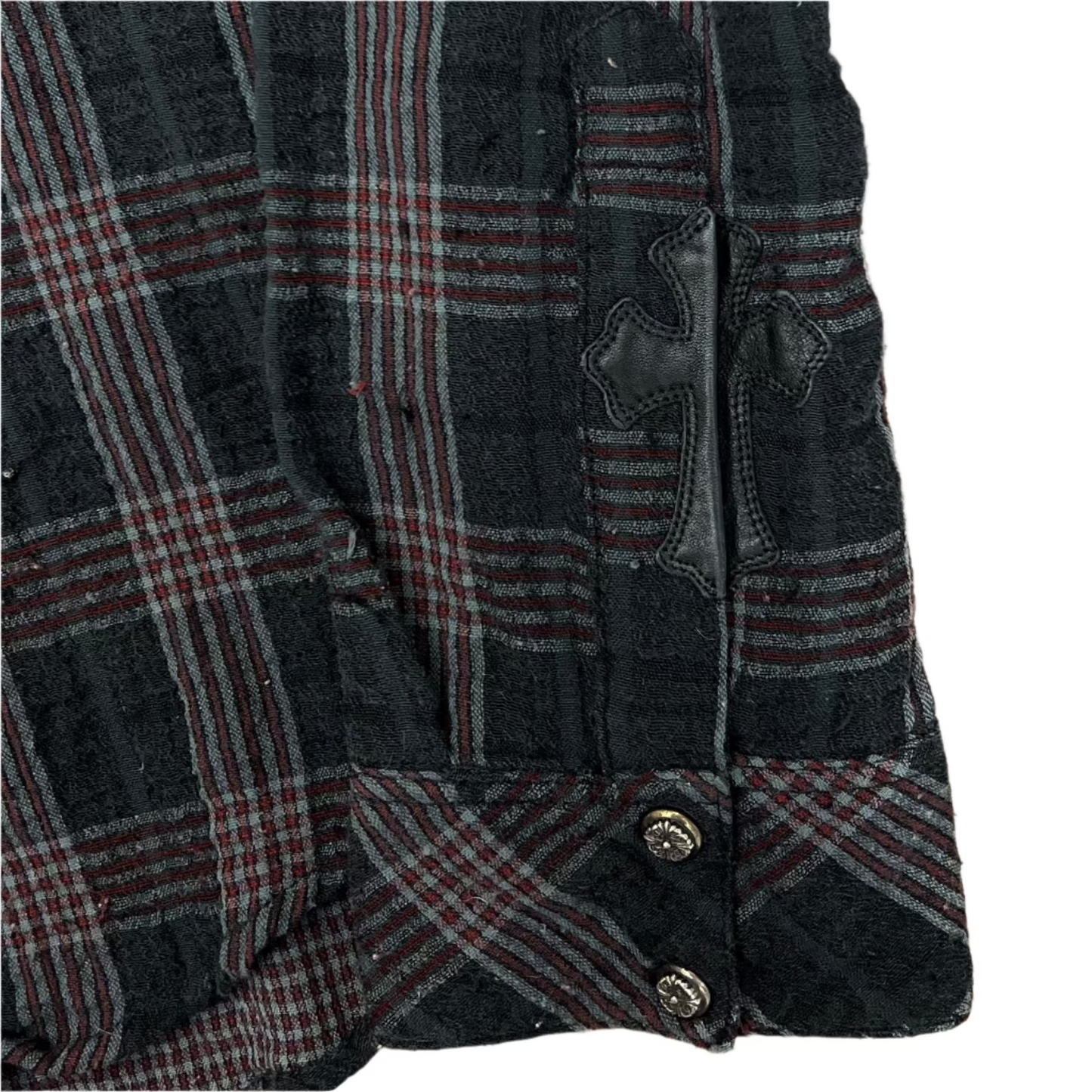 Chrome Hearts Leather Cross Patch Sleeve Plaid Flannel Black