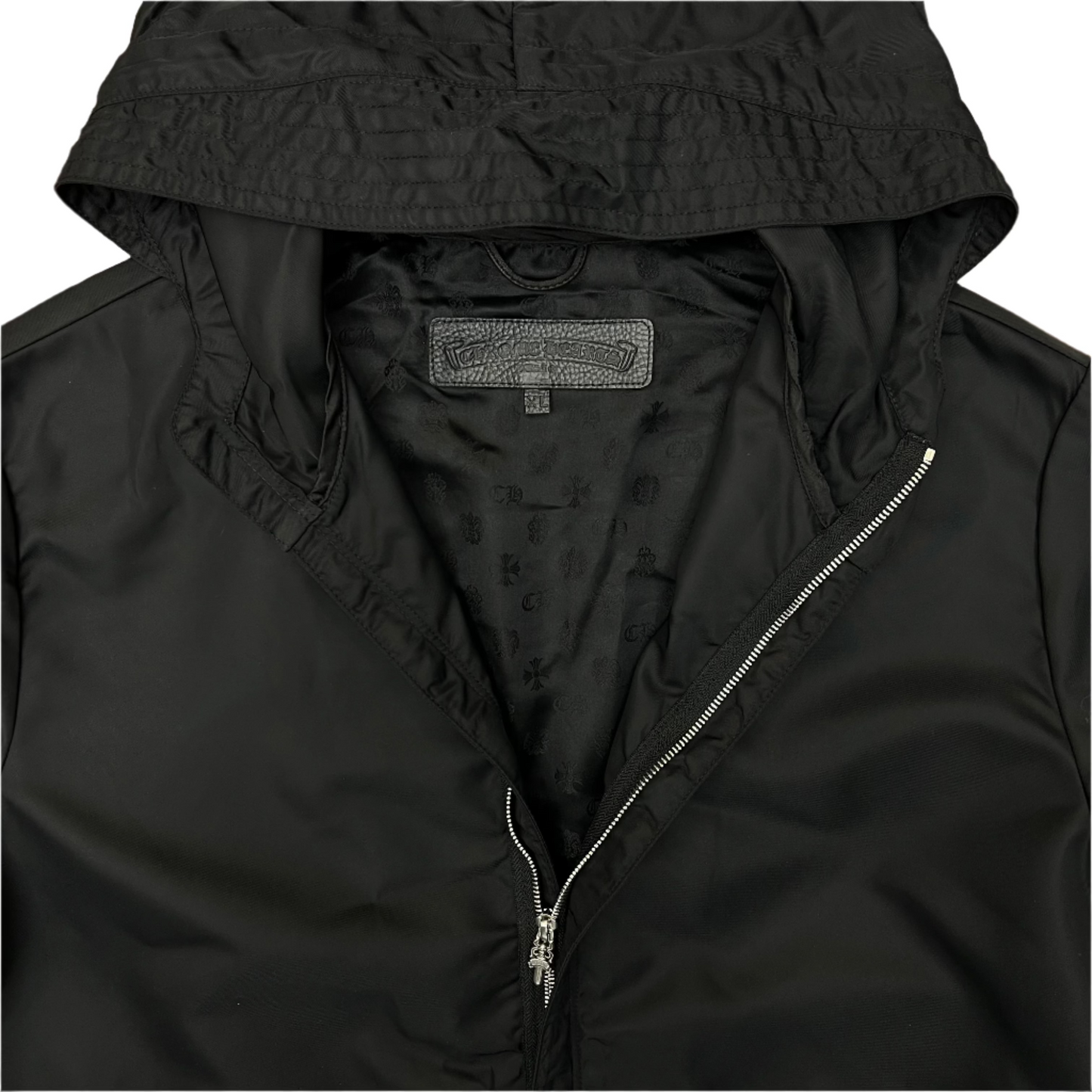 Chrome Hearts Leather Plus Cross Patch Nylon Long Rain Jacket Black