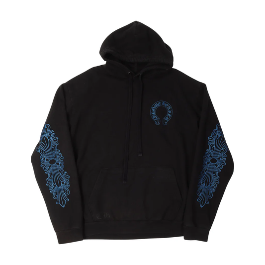 Chrome Hearts Blue Glitter Script Horseshoe Hoodie Black (Friends & Family Exclusive)