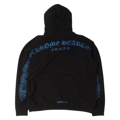 Chrome Hearts Blue Glitter Script Horseshoe Hoodie Black (Friends & Family Exclusive)