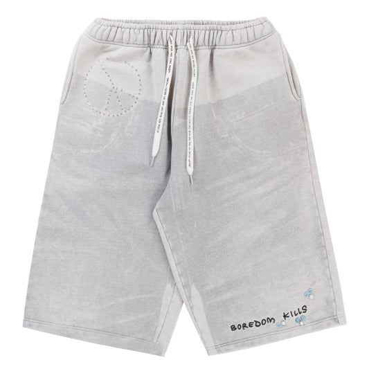 Boredom Kills Denim Print Sweatshorts Grey