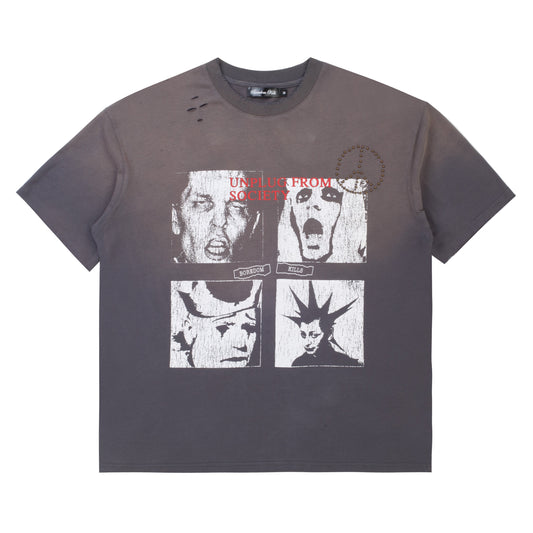 Boredom Kills Scream Studded Tee Vintage Grey
