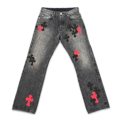 CHROME HEARTS GREY DENIM "BLACK & RED CROSSES"