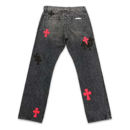 CHROME HEARTS GREY DENIM "BLACK & RED CROSSES"