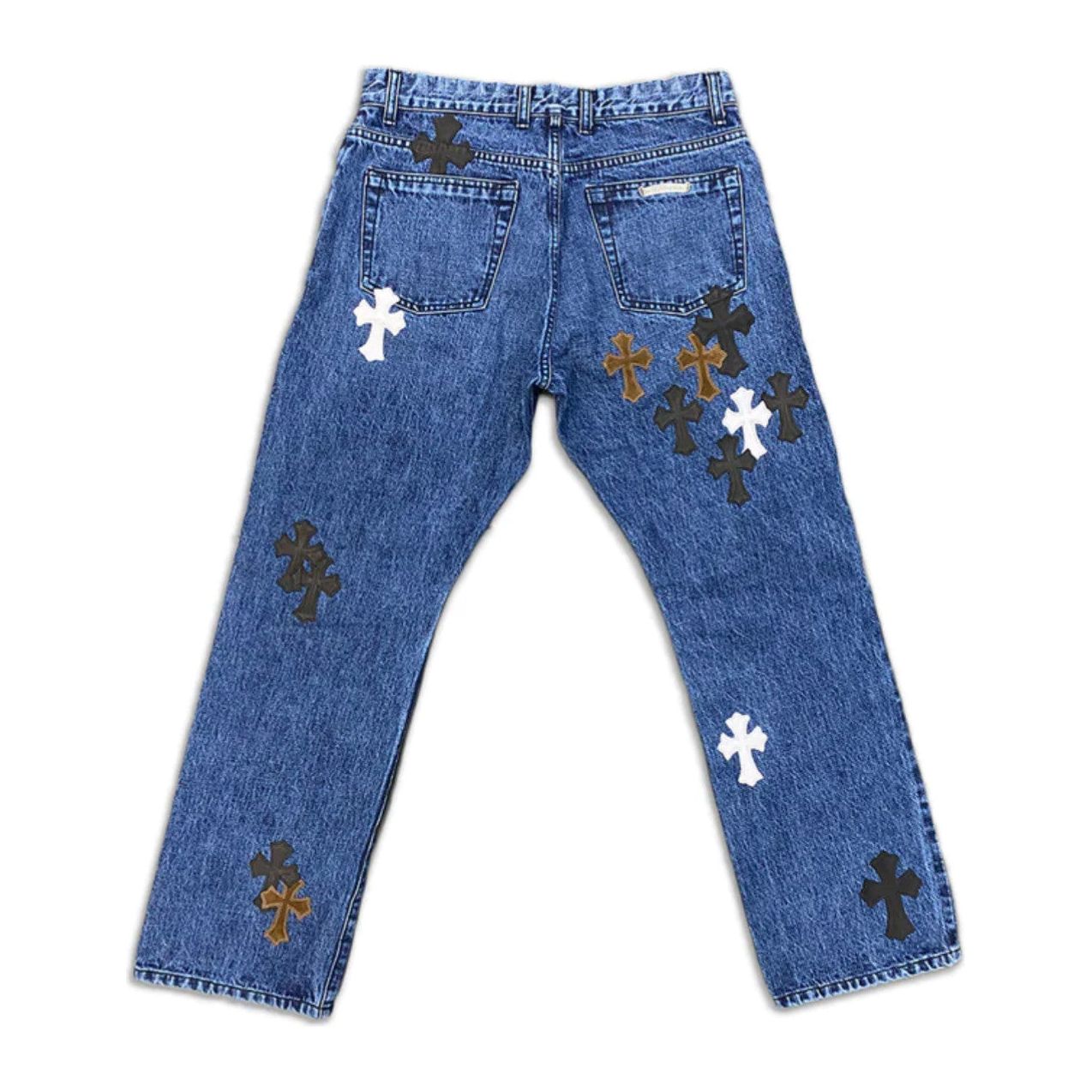 CHROME HEARTS INDIGO DENIM "BROWN BLACK & WHITE CROSSES"