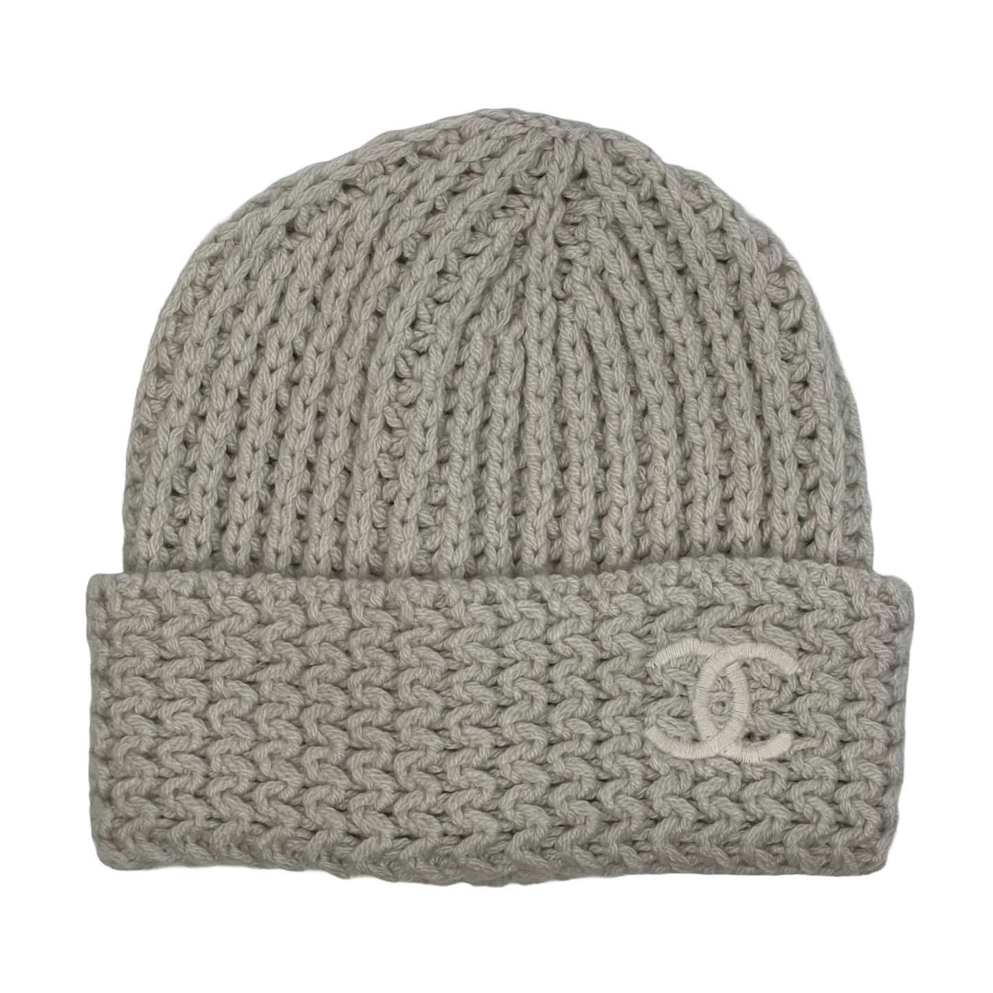 Chanel Cloche Cashmere Beanie Light Grey/Ecru
