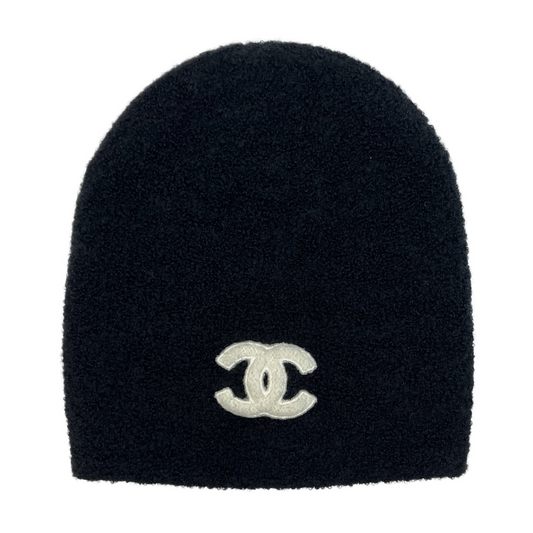 Chanel Cloche Cashmere & Silk Beanie Black/White