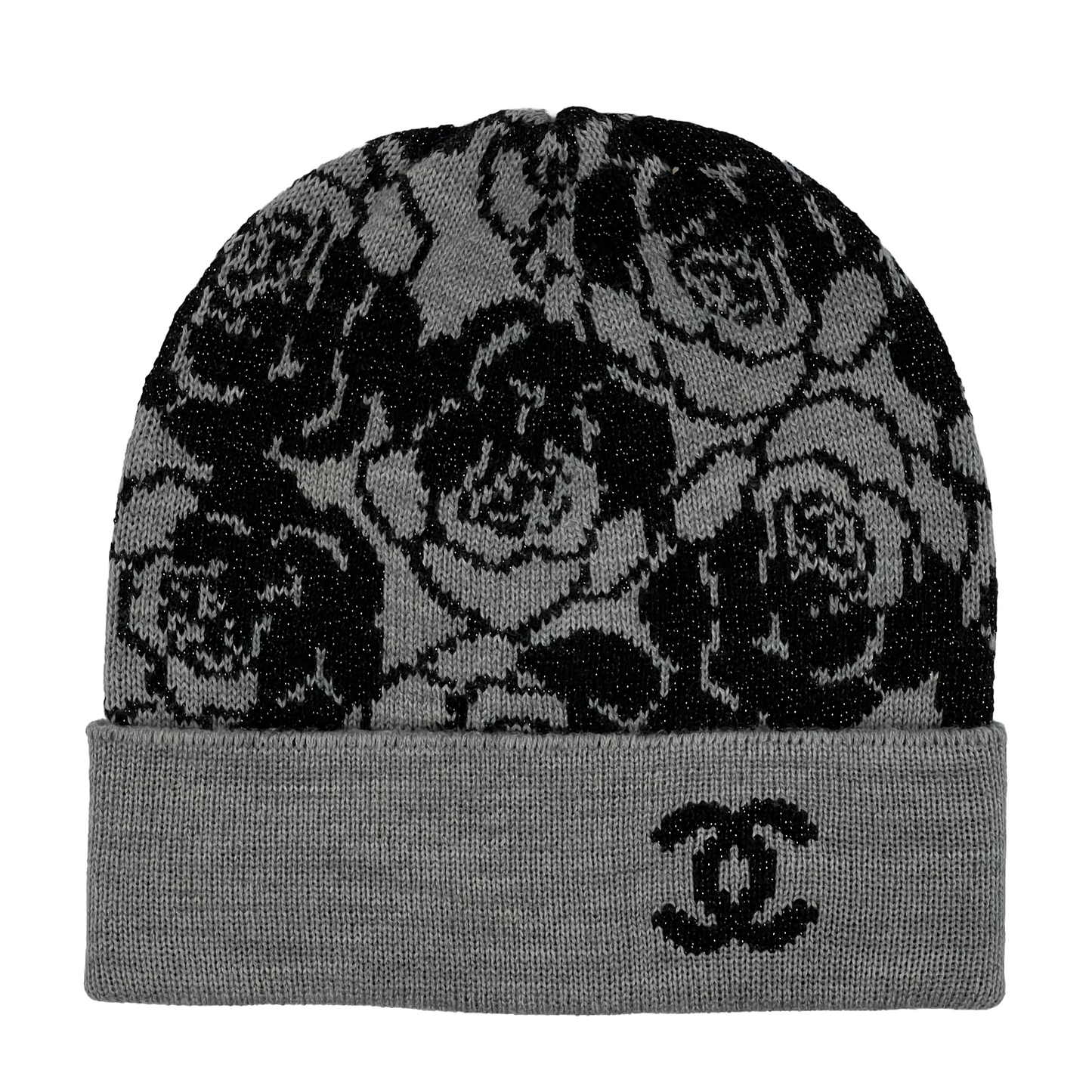 Chanel Camellia Reversible Beanie Grey/Black/Gold