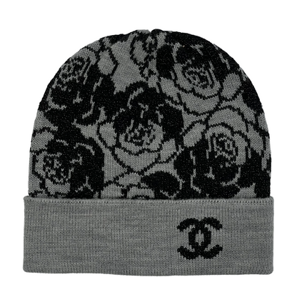Chanel Camellia Reversible Beanie Grey/Black/Gold