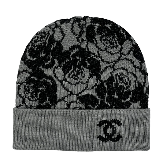 Chanel Camellia Reversible Beanie Grey/Black/Gold