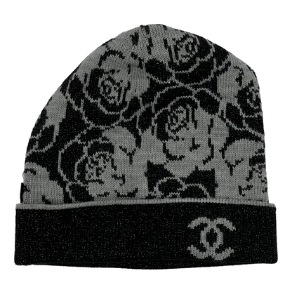 Chanel Camellia Reversible Beanie Grey/Black/Gold