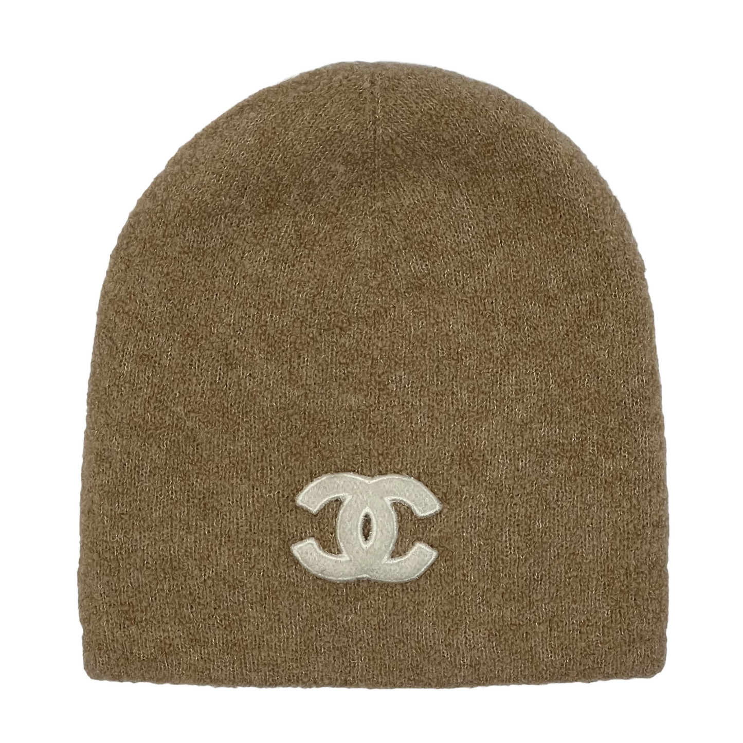 Chanel Cloche Cashmere & Silk Beanie Beige/White