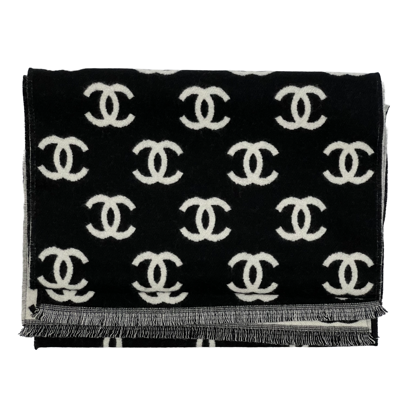 Chanel Wool & Cashmere Reversible Scarf Black/White