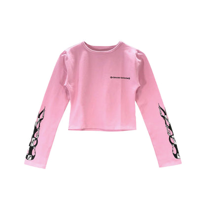 Chrome Hearts Matty Boy Pink Flame Crop Graphic Print Crop Top