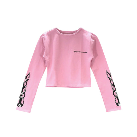 Chrome Hearts Matty Boy Pink Flame Crop Graphic Print Crop Top