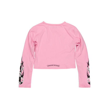 Chrome Hearts Matty Boy Pink Flame Crop Graphic Print Crop Top