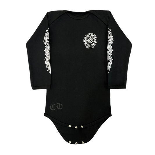 Chrome Hearts Baby Floral Horseshoe Long-Sleeve Bodysuit Black