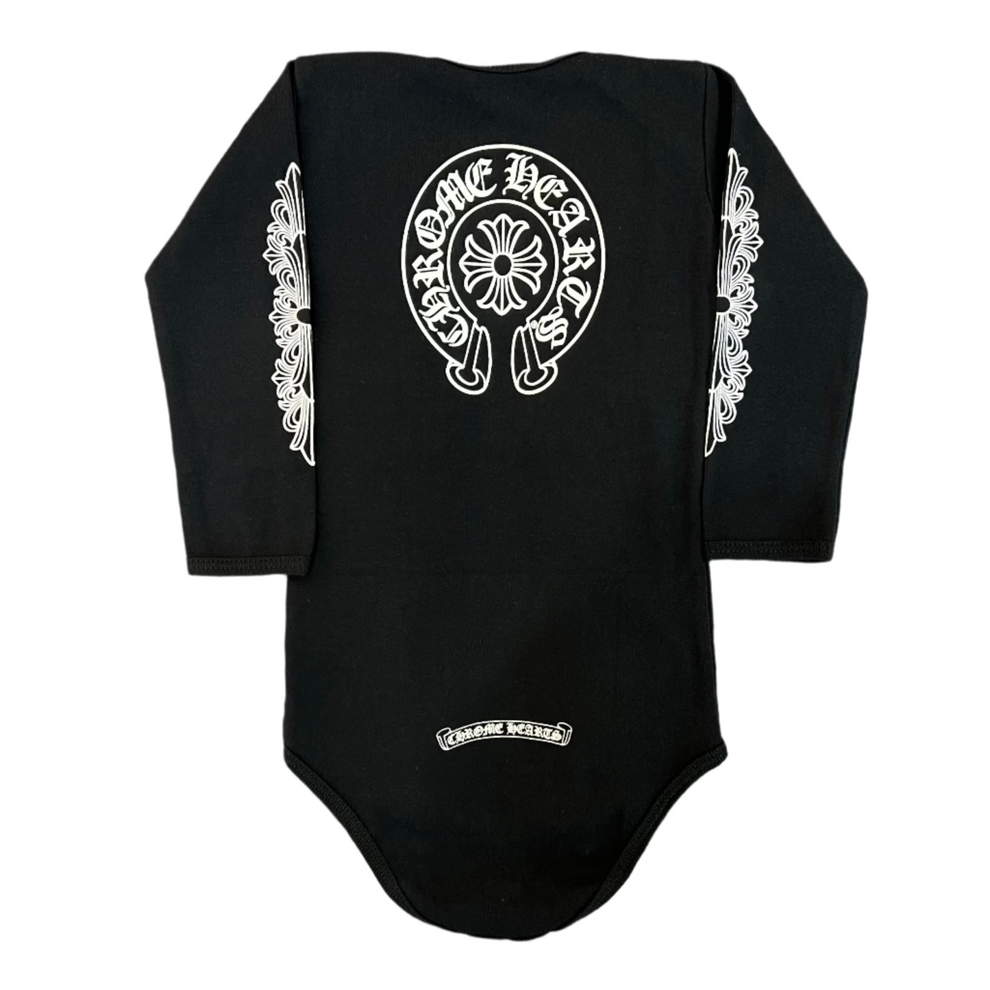 Chrome Hearts Baby Floral Horseshoe Long-Sleeve Bodysuit Black