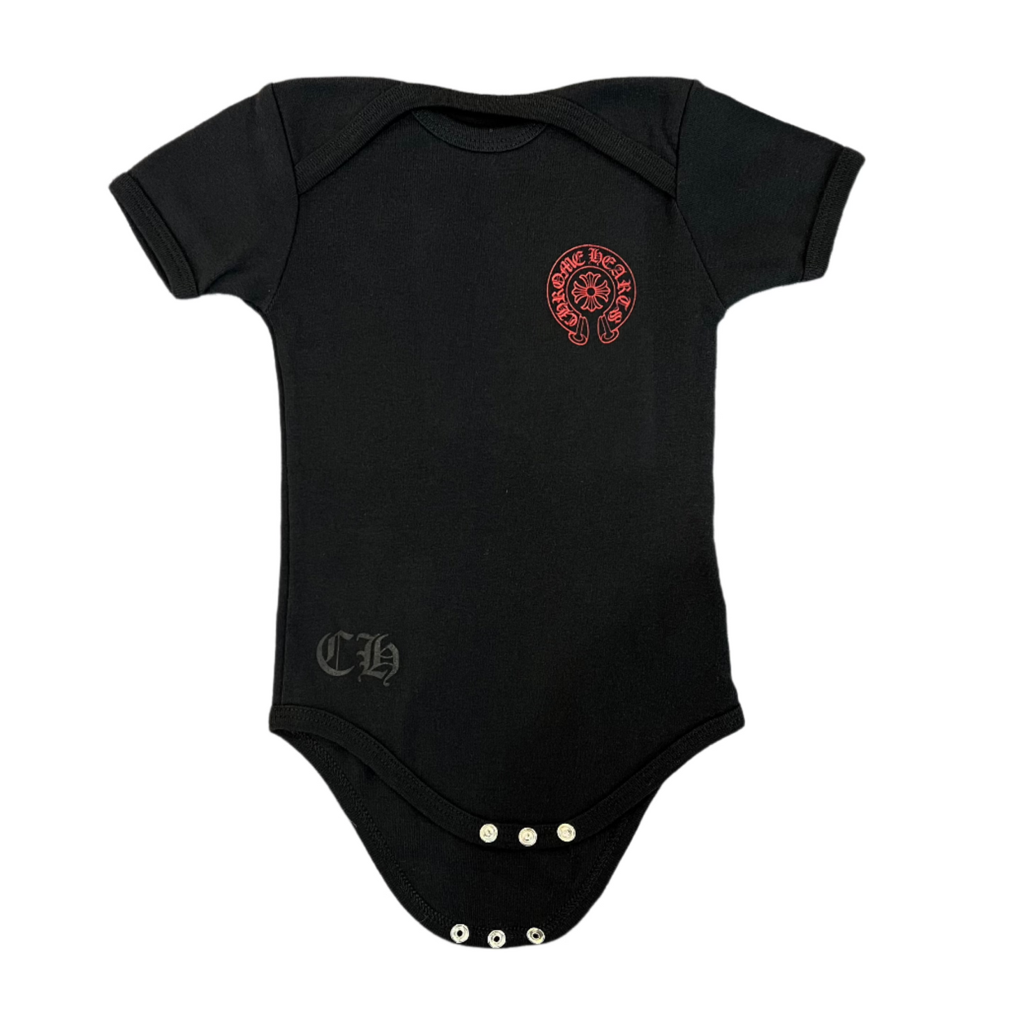 Chrome Hearts Baby Horseshoe Short-Sleeve Bodysuit Black/Red