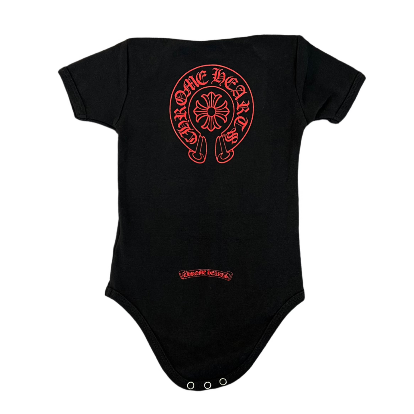 Chrome Hearts Baby Horseshoe Short-Sleeve Bodysuit Black/Red