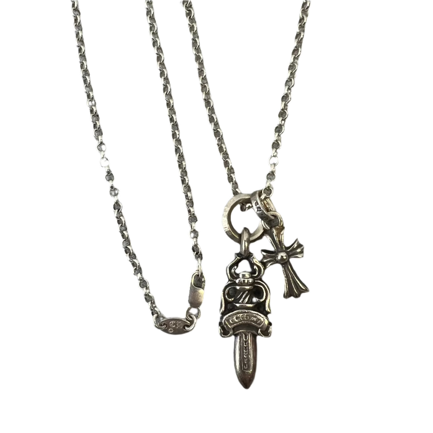 Chrome Hearts Silver Baby Fat & Dagger Pendant Necklace